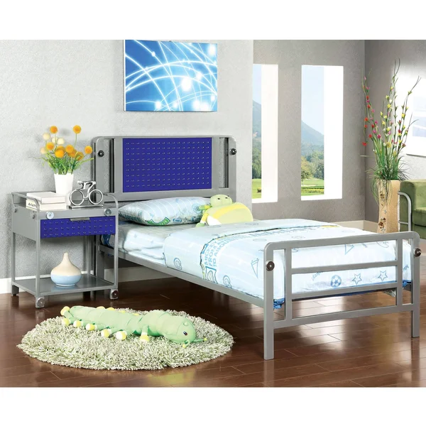 Furniture of America Brennise Silver and Dark Blue Metal Youth Bed (Full)