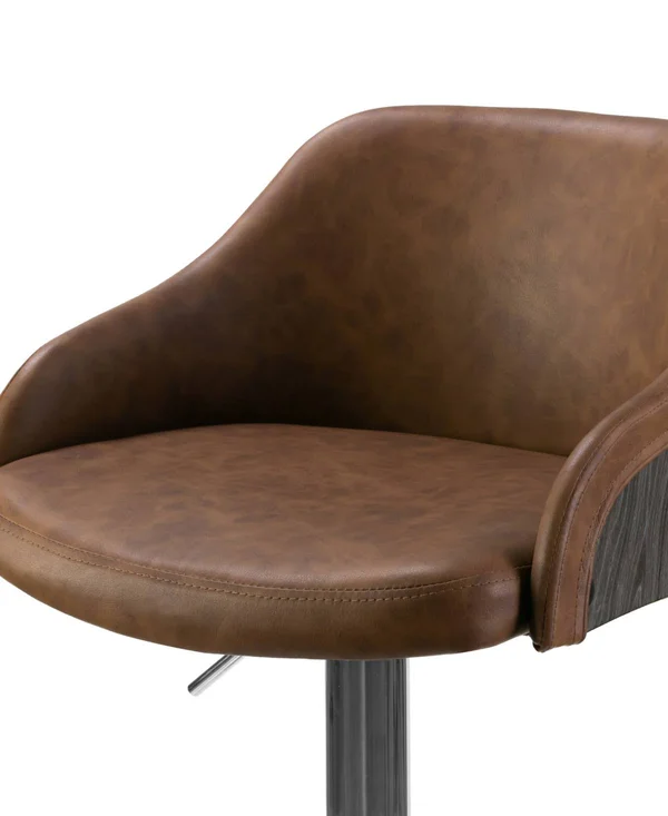 Glamour Home Amada Brown Upholstered Adjustable Height Barstool with Grey Plywood BACK, Silver