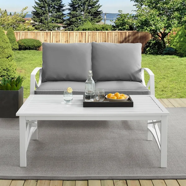Crosley Kaplan 2-Piece Outdoor Seating Set - White, Gray Cushions, Loveseat, Coffee Table