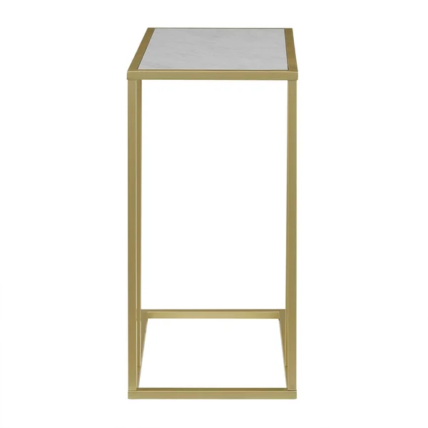 20x22 C-Table - White Faux Marble/ Gold