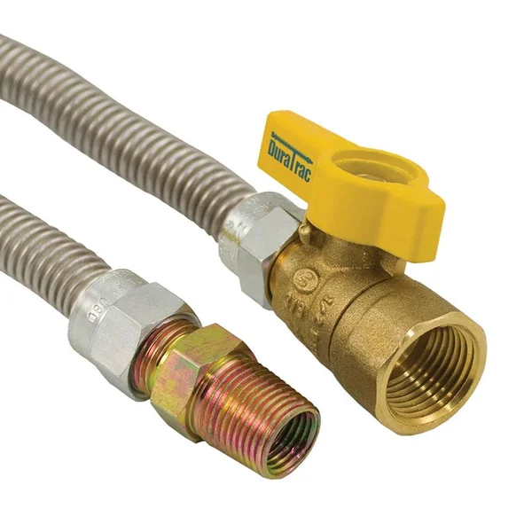 5/8x22 GAS Connector, Uncoated with Ball Valve, 1/2x22 MIP x 3/4x22 FIP Ball x 72x22 G71261