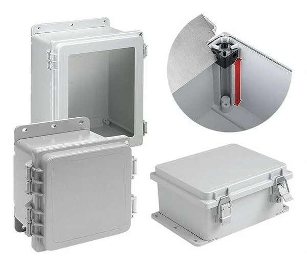 Hoffman 10 inH x 10 inW x 6 Ind Non-Metallic Enclosure - Light Gray, Knockouts: No, Quick Release Latch Closu A10106PHC