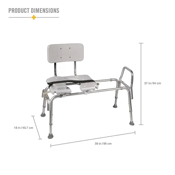 Duro-Med Heavy-Duty Sliding TRANSFER Bench Shower Chair with Cut-Out Seat and