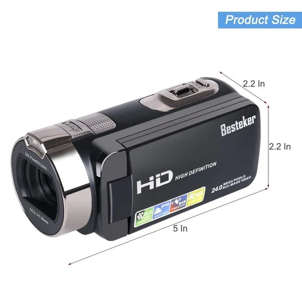 Camera Camcorders, Besteker Portable 1080p 24MP 16x Digital Zoom Video Camcorder with 2.7x22 LCD and 270 Degree Rotation Screen