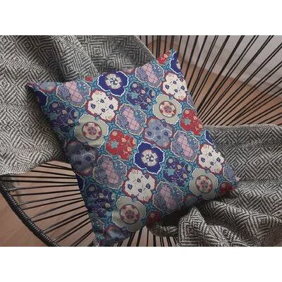 Flower Diamonds Suede Blown and Closed Pillow Navy and Red Bungalow Rose Size: 16x22 x 16