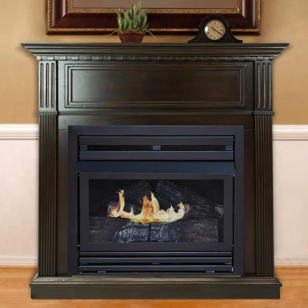 Pleasant Hearth 42 in. Natural GAS Intermediate Tobacco Vent Free Fireplace System 27, 500 BTU, Brown