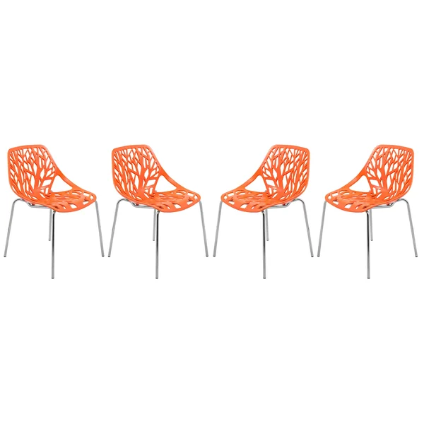 LeisureMod Asbury Orange Open Back Chrome Dining Side Chair Set of 4