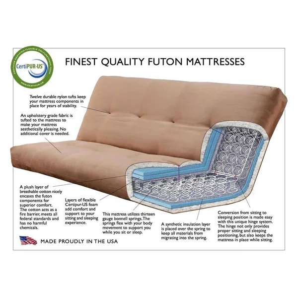 Kodiak Furniture Monterey Full Futon with Fabric Mattress in Mocha Brown/Black - KFMODBKMMOCHLF5MD4