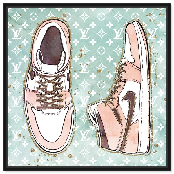 Oliver Gal 'Blush Fashion Sneakers' Fashion and Glam Wall Art Framed Canvas Print Shoes - Pink - Green - 40 x 40 - Gold