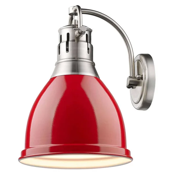 Golden Lighting 3602-1W Duncan 1 Light Wall Sconce, Pewter, Red
