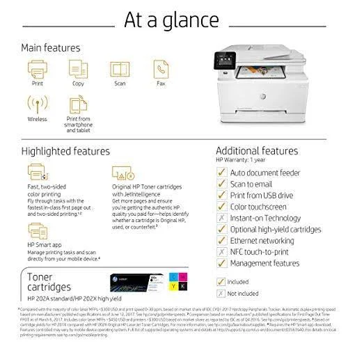 HP LaserJet Pro M281cdw All in One Wireless Color Printer, Scan, Copy and Fax -Factory Refurbished