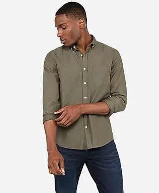 Slim Button-Down Soft Wash Shirt Green Men's L