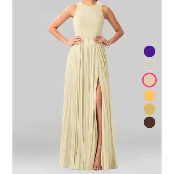 Azazie A-Line/Princess Scoop Floor-Length Chiffon Bridesmaid Dresses - Champagne