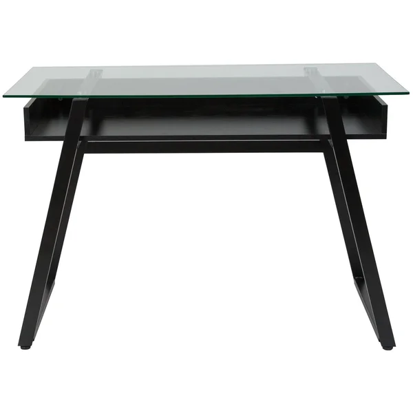 Flash Furniture Huntley Glass Computer Desk with Shelf and Black Metal Legs