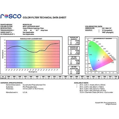 Rosco Roscolux #351 Lavender Mist Filter - 24x22x25& Roll 100003512425