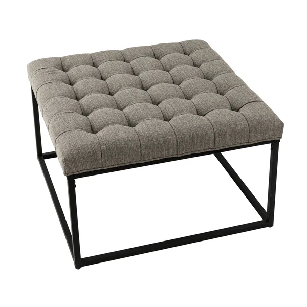 WOVENBYRD 28x22 Square Button Tufted Metal Ottoman - Black