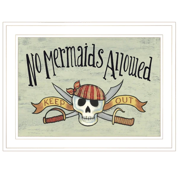No Mermaids Allowed by Becca Barton Hangd Print White
