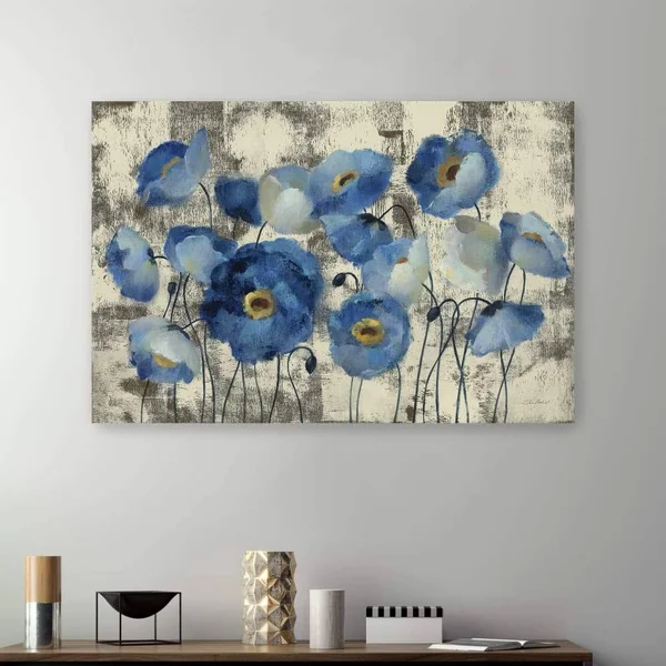 Aquamarine Floral Canvas Giclee Blue 4& x 32x22, Polyester