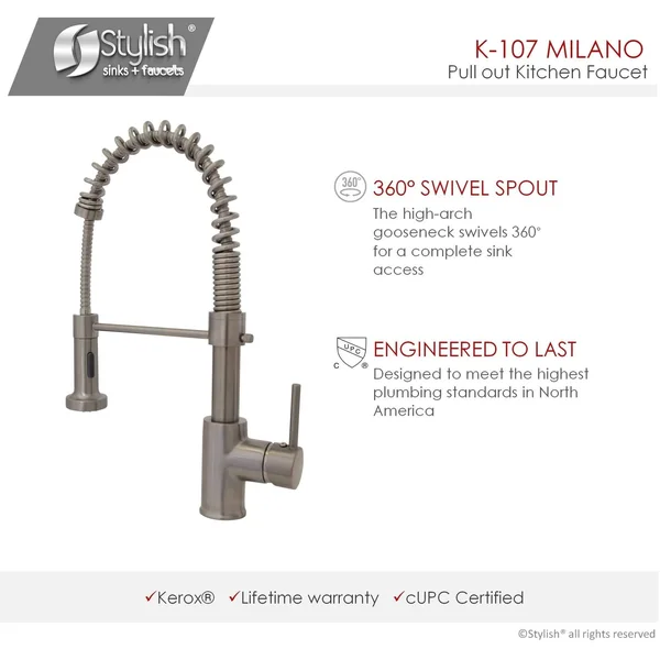 Stylish K-107B Pull Down Single Handle Kitchen Faucet with Side Spray Finish: Brushed Nickel