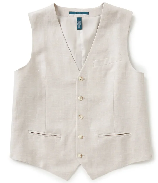 Perry Ellis Men's Linen Herringbone Vest - Natural Linen