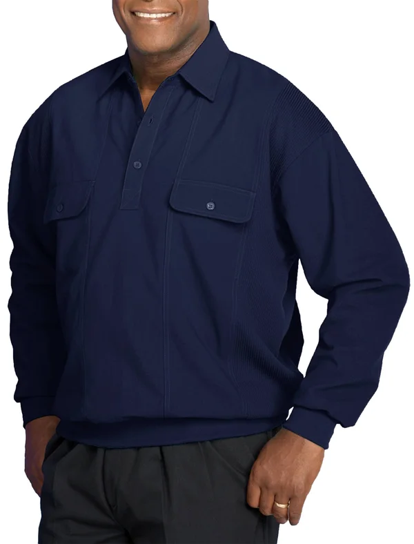 Big & Tall Harbor Bay Long-Sleeve Mesh Panel Banded-Bottom Shirt, Men's, Size: XL, Blue
