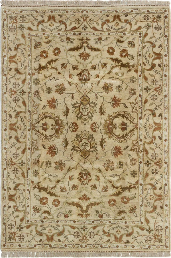 Hand-Knotted Finest Agra Jaipur Light Khaki Wool Rug 5&3x22 x 7&10x22