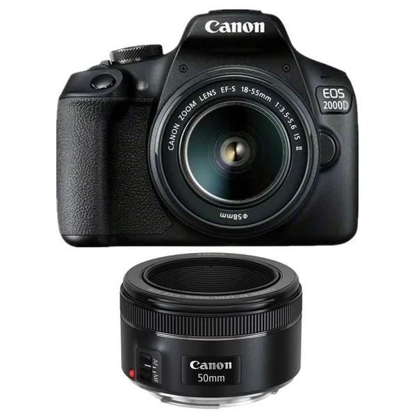 Canon Eos 2000D Black Kit EF-S 18-55mm F3.5-5.6 Is II+EF 50mm F1.8 STM