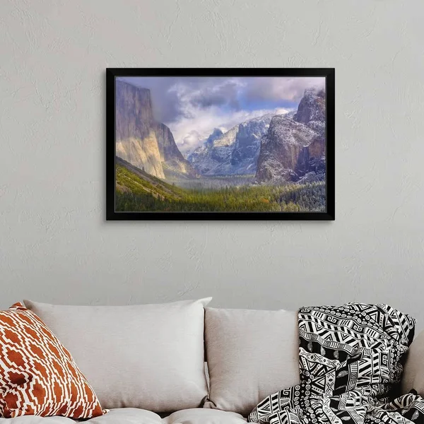 The Tunnel View Yosemite National Park, California, Black Framed Wall Art, 36x24, Great Big Canvas
