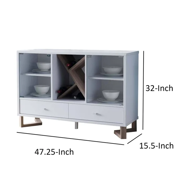 Wooden Buffet with Two Glass Paned Door and Four Interior Shelves White and Brown