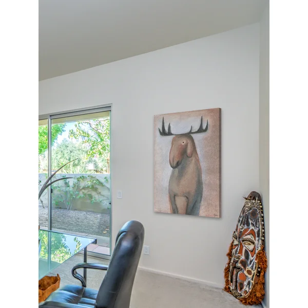 Marmont Hill 'Happy Moose' Painting Print on Wrapped Canvas, Brown