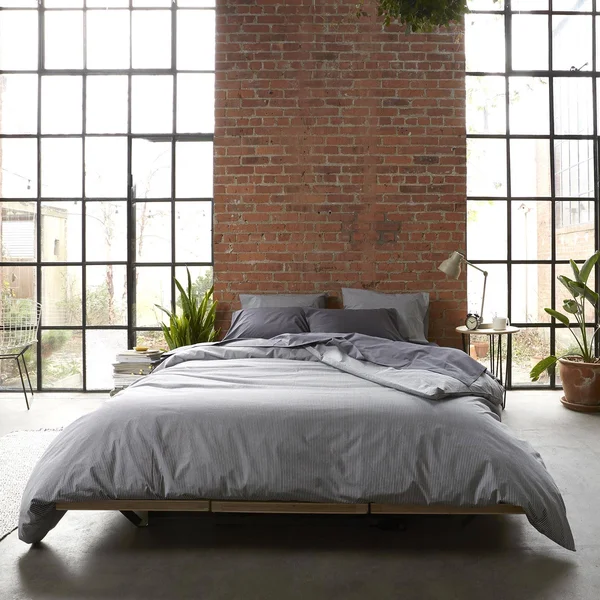 Brooklinen Luxe Sateen Duvet Cover - Graphite and Steel Oxford Stripe