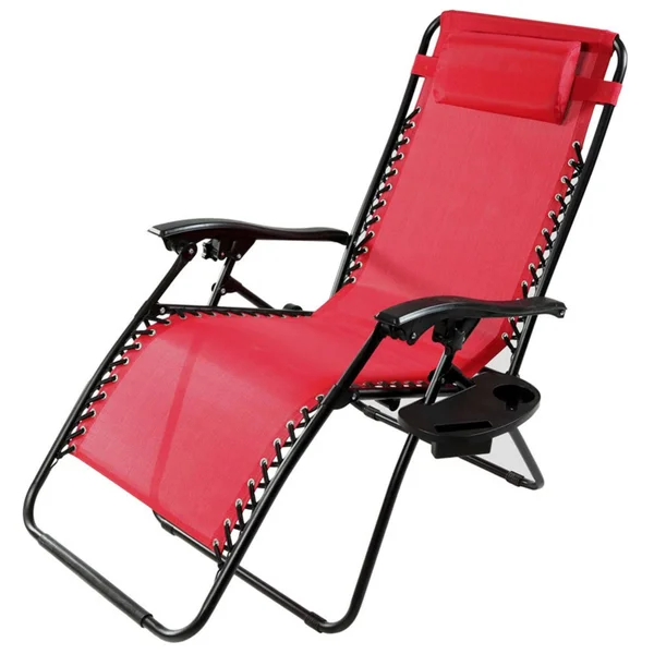 Sunnydaze Decor Oversized Zero Gravity Lounge Chair with Pillow and Cup Holder - Red