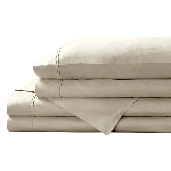 Brielle Home 100% Organic Cotton Heather Printed Sheet Set California King - Taupe