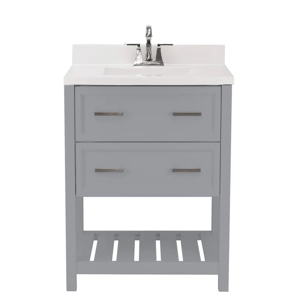 Milan Bath Vanity with Cultured Marble or Quartz Stone Top (Color: Gray, Vanity Top: Quartz Galaxy White, Size: 25x22)