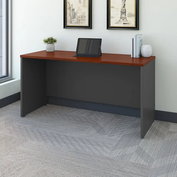 Bush Business Furniture Components Credenza Desk 60x22W x 24x22D - Hansen Cherry/Graphite Gray, Standard Delivery