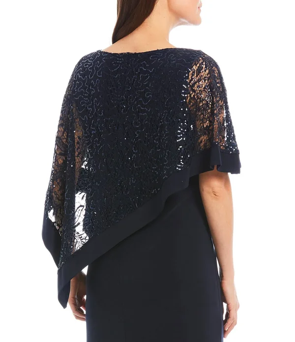 R & M Richards Women's Lace Poncho Overlay Gown - Black - 12