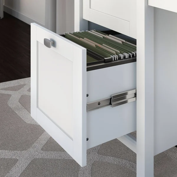 Bush Furniture Broadview Computer Desk With 2 Drawer Pedestal And Organizer, Pure White