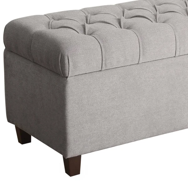 Fabric Upholstered Button Tufted Wooden Bench with Hinged Storage - Gray and Brown - As Pictured