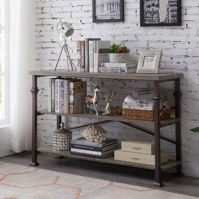 Dilly 3 Tier Console Sofa Table Industrial Rustic Entryway Table with Storage Shelf Williston Forge