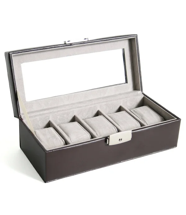 Royce Leather 5 Slot Watch Box Brown