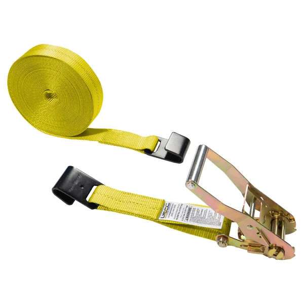 US Cargo Control 5050Fh-Y 2x22 x 50& Yellow Ratchet Strap w/ Black Flat