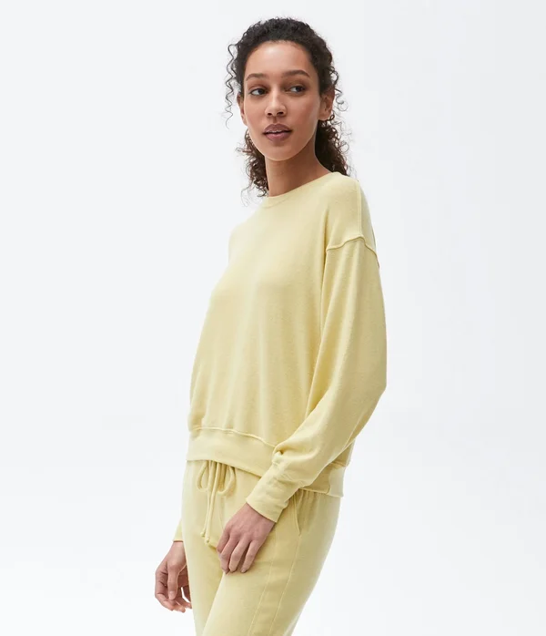 Michael Stars Women's Gigi Crew Neck Top Pullover in Yellow, Size Large