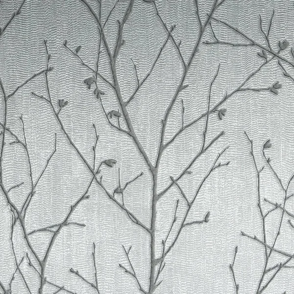 Graham & Brown Water Silk Sprig Silver Wallpaper