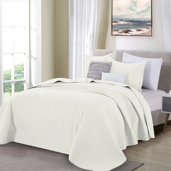 Great Bay Home Alicia Collection Channel Stitch Quilt Set Twin Cream