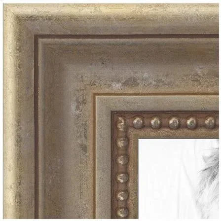 ArtToFrames 13x19 inch Aged White Gold Picture Frame - This Silver Wood Poster Frame Is Great for Your Art or Photos, Comes with