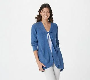 Logo by Lori Goldstein Ribbed EyelashCardigan, Size Medium, Bijou Blue