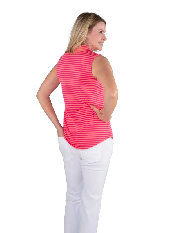 Jofit Women's Sunset Stripe Sleeveless Golf Polo Orange/Pink M