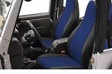 Coverking Jeep Neoprene Seat Covers in Black/Blue, Front with Embroidered Jeep Logo - SPC149L