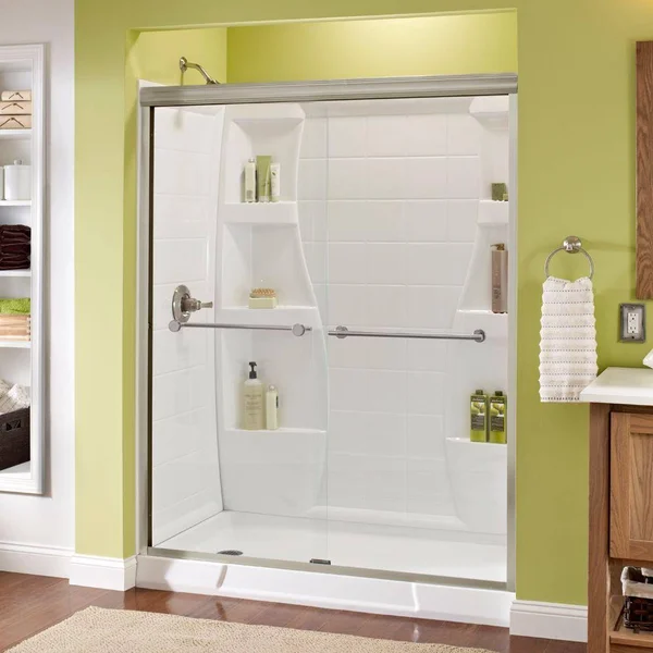 Delta Lyndall 60 in. x 70 in. Semi-Frameless Traditional Sliding Shower Door in Nickel with Clear Glass 1117899