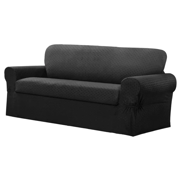 Maytex Stretch Conrad 2-Piece Loveseat Furniture Cover Slipcover - Black